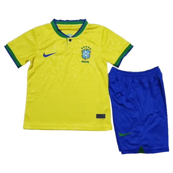 Brazil Kids Soccer Jersey Home Kit(Jersey+Shorts) World Cup 2022