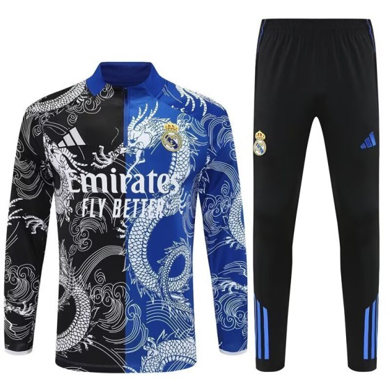 25-26 Real Madrid Black&amp;Blue Dragon Training Kits Long Football Track suits