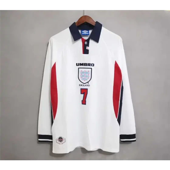 1998 England World Cup Home Retro Jersey Long Sleeve #7 BACKHAM #20 OWEN