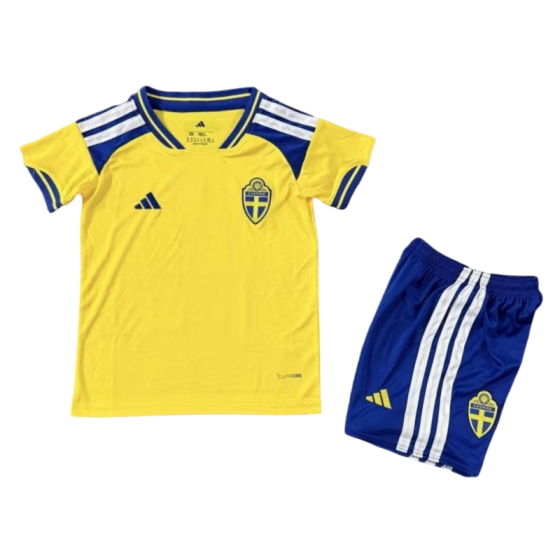Sweden World Cup 2026 Home Kids Short Sleeve Kit &amp; Jersey + Shorts Fan Version