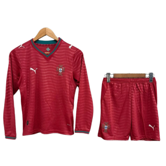 Portugal World Cup 2026 Home Kids Long Sleeve Kit &amp; Jersey + Shorts Fan Version