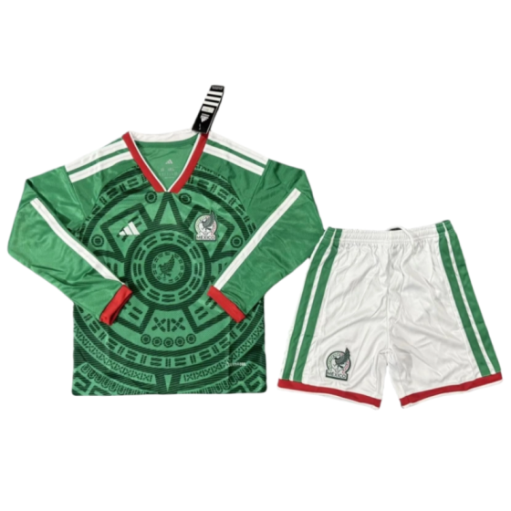 Mexico World Cup 2026 Home Kids Long Sleeve Kit &amp; Jersey + Shorts Fan Version