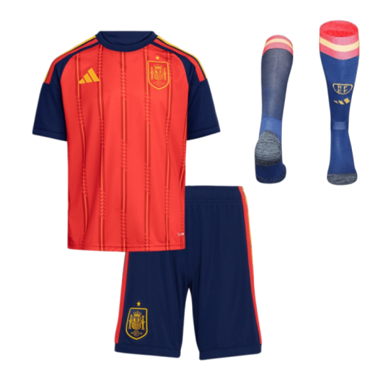 Spain World Cup 2026 Home Kids Short Sleeve Full Kit &amp; Jersey + Shorts Socks Fan Version