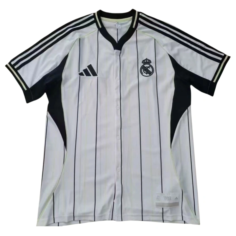 Real Madrid 2025-26 casual white striped short sleeved shirt