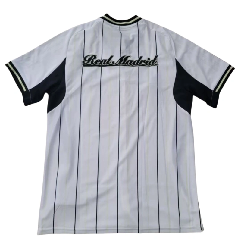 Real Madrid 2025-26 casual white striped short sleeved shirt
